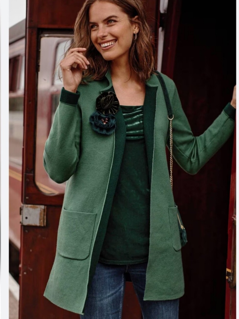 J. Jill Forest Green Majestic Open Front Cardigan XS